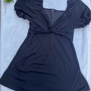 SHEIN Blue Puff Sleeve Square Neck Midi Sundress